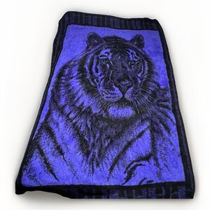 Vintage San Marcos Blanket Tiger Original Purple Reversible Plush Heavy 54x86